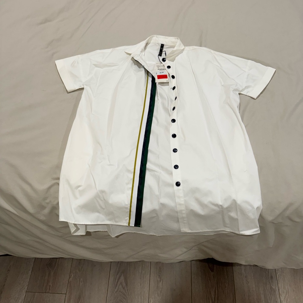Zara White Shirt with Black and Green Accents